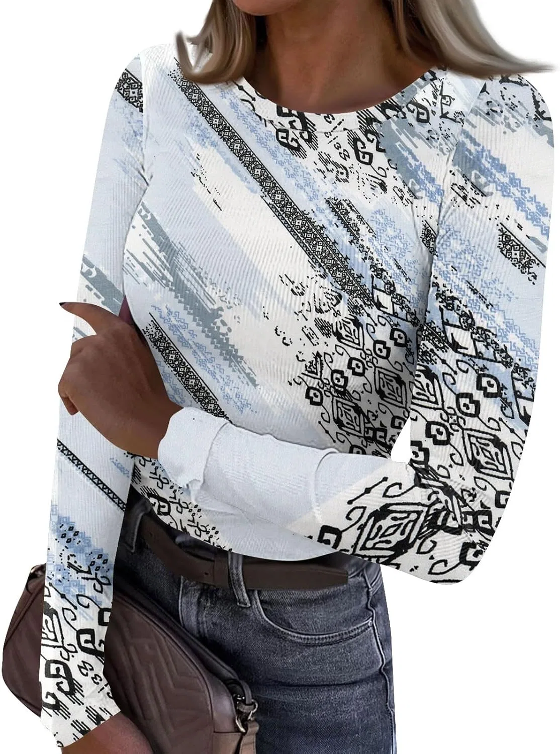 Женская футболка с длинным рукавом, Slim Fit, полосатый принт, 5-blue