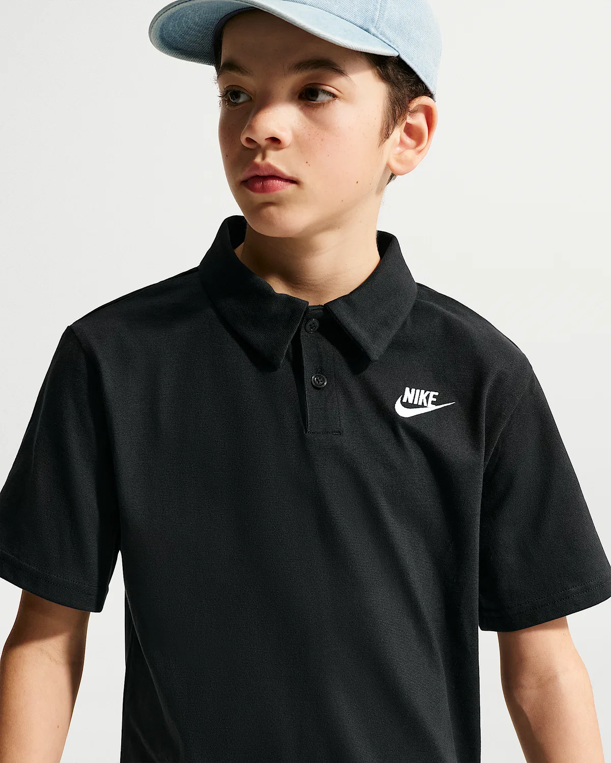 Детская трикотажная футболка-поло Nike Sportswear Club, Black/White — фото 3