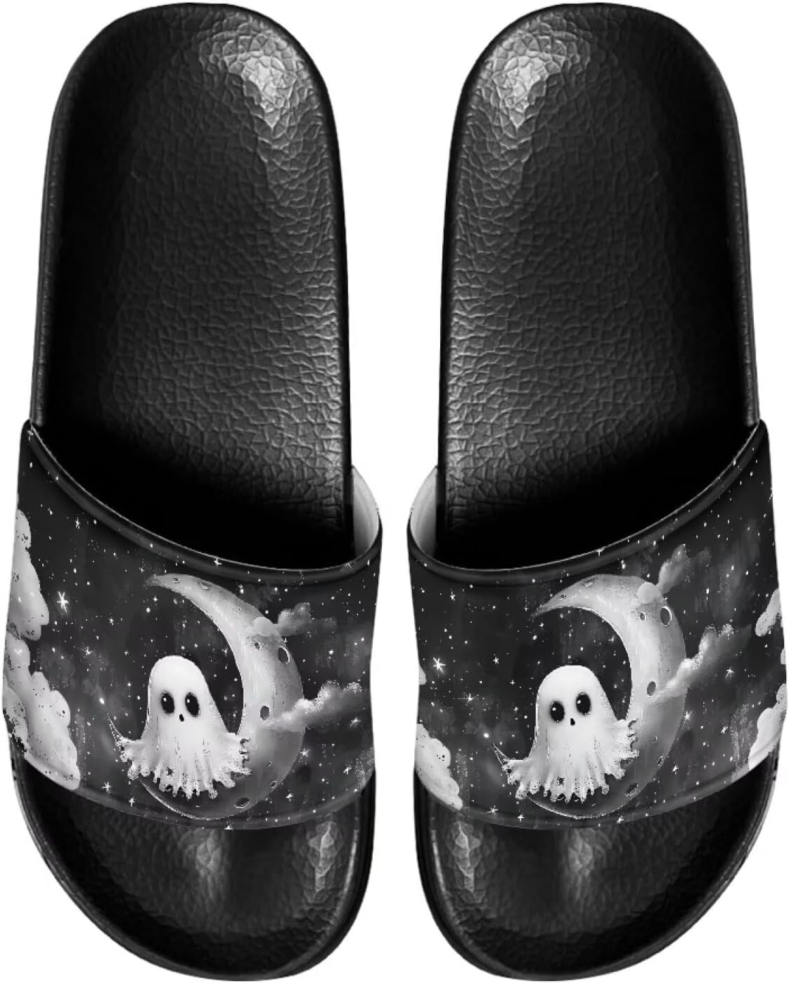 

Милые шлепанцы для женщин, удобные, быстро сохнущие, на плоской подошве, для пляжа и душа Judentidos, Halloween Ghost Moon