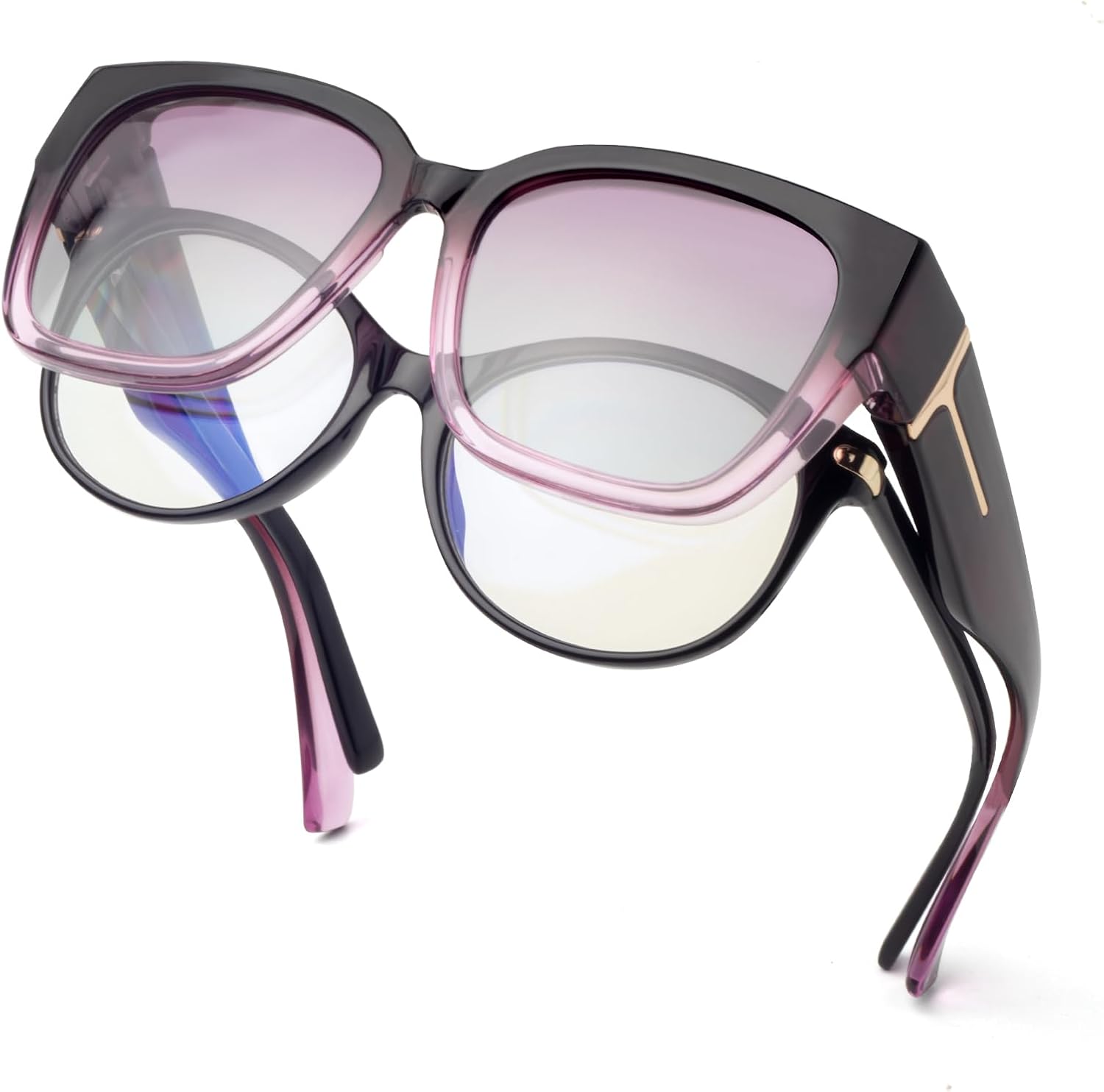 

Солнцезащитные очки с поляризованным покрытием, надеваемые поверх обычных очков, для женщин, квадратной формы, с защитой от УФ-излучения, легкие Face Shadow, Burgundy Frame/Gradient Purple Lens