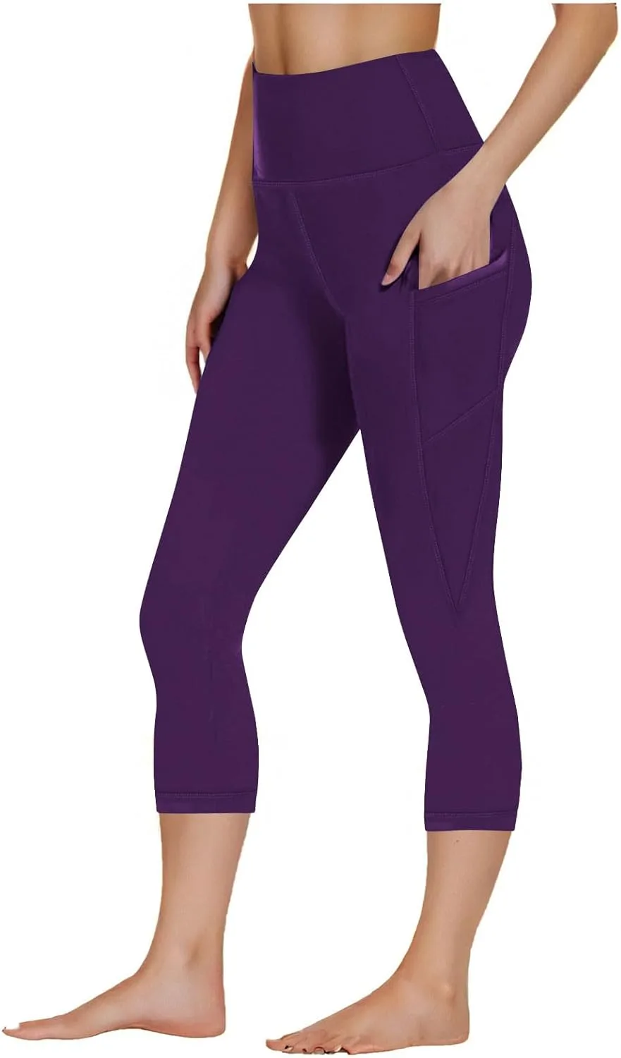 

Капри-легинсы для женщин с карманами, высокая талия, контроль живота