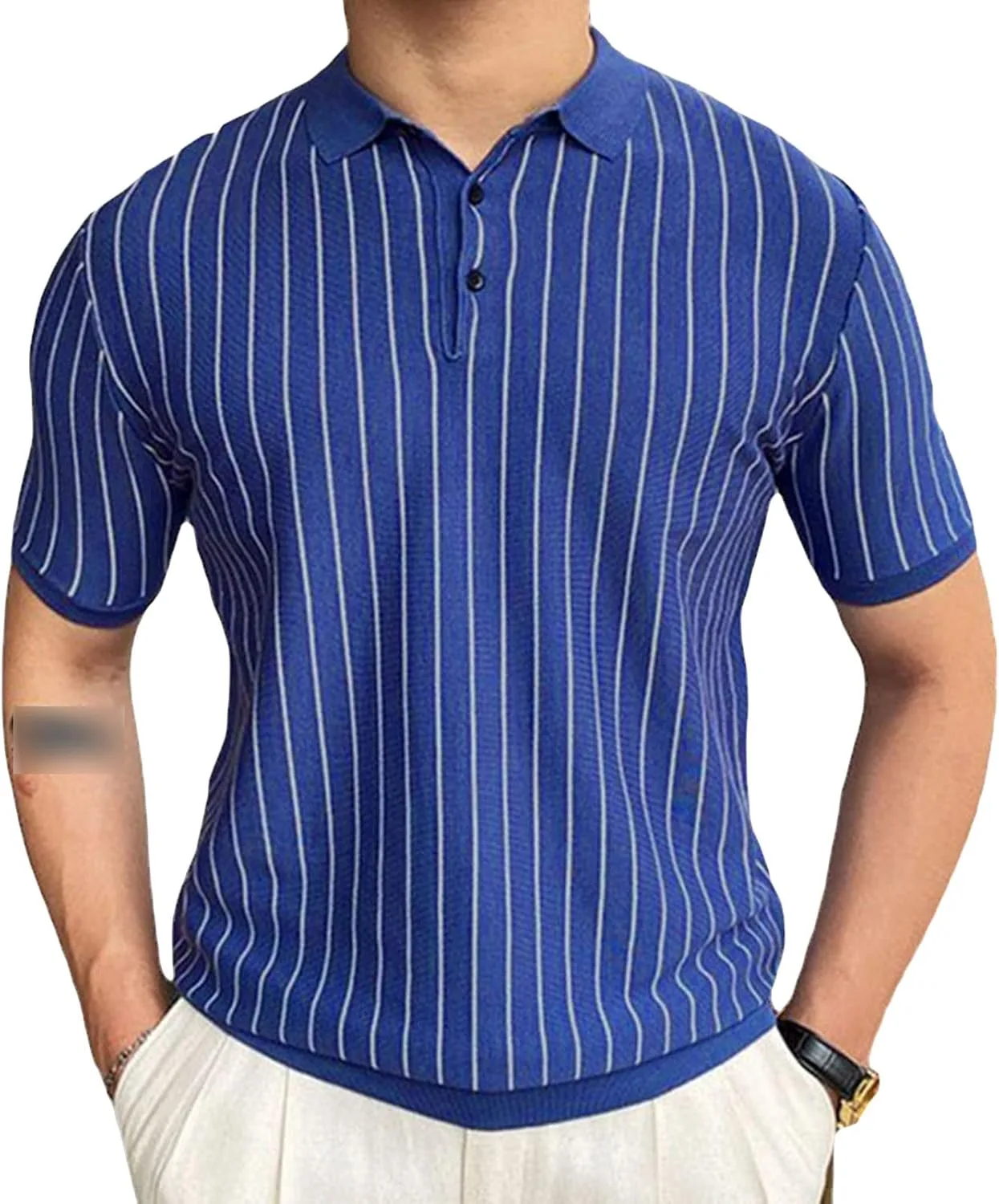 Мужская вязаная футболка Vintage Textured Slim Fit с классическим воротником