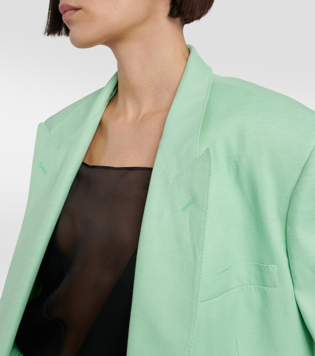 Двубортный блейзер из смесовой льняной ткани Stella McCartney, Fluo Mint — фото 4