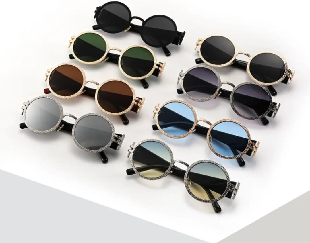 

Круглые солнцезащитные очки в металлической оправе для мужчин и женщин, модные панк-очки, женские очки с защитой от УФ-излучения UV400 HHZZYVY, Silver-silvermirror