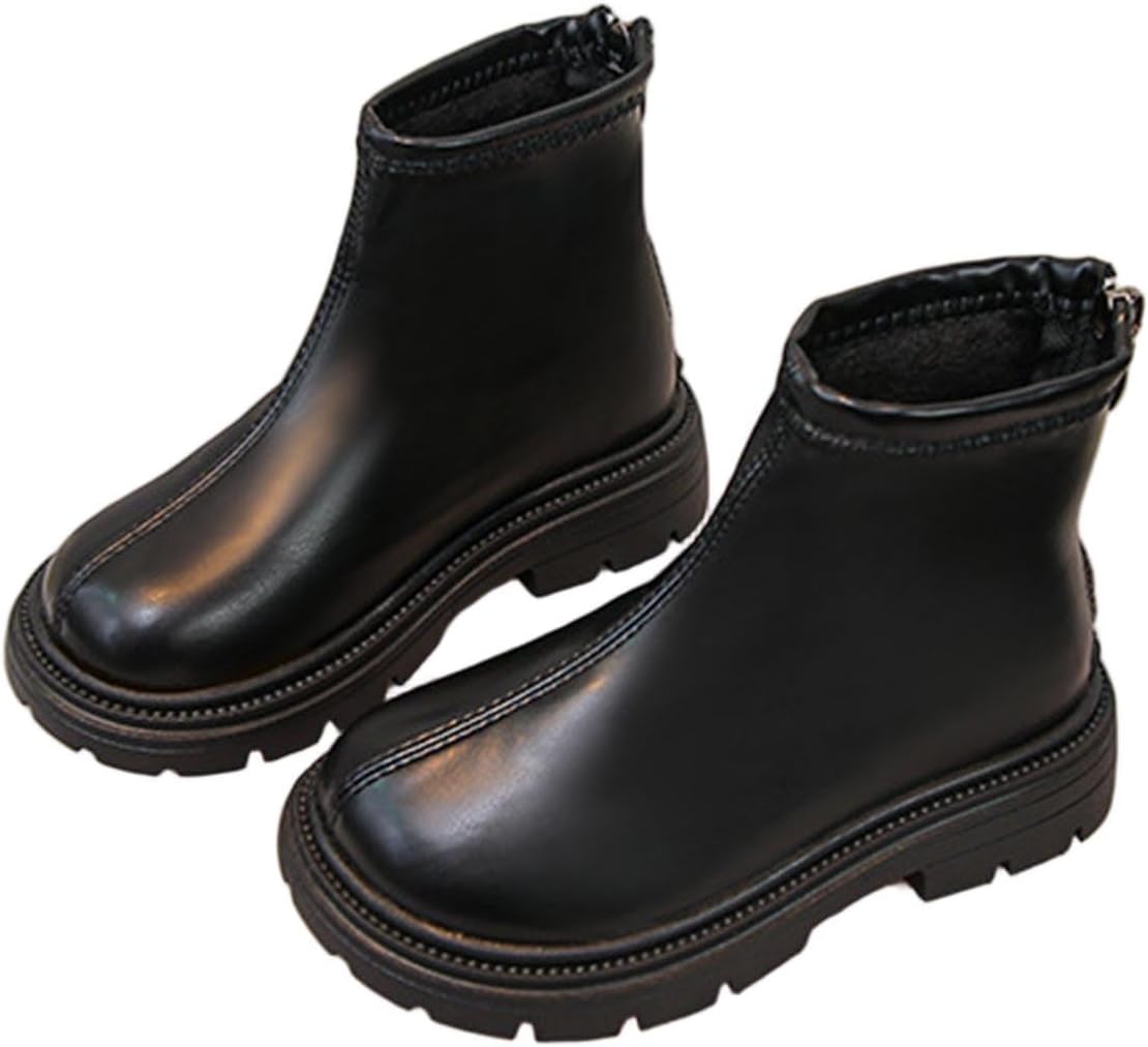 

Детские короткие ботинки для девочек, мягкая подошва, искусственная кожа, однотонные, средняя голень, круглый носок, противоскользящие, повседневные ботинки для малышей и старших детей Generic, Black