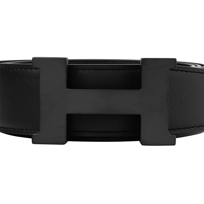 HERMES Мужской ремень из телячьей кожи черный шириной 3,8 см, Black — фото 4