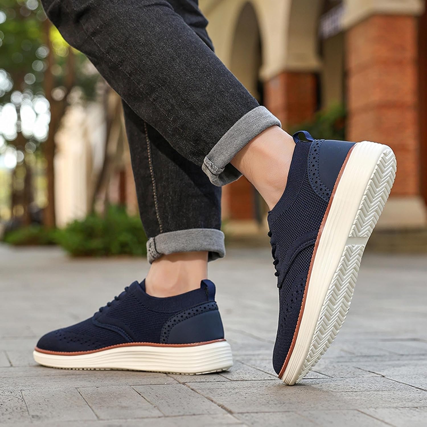 Мужские кроссовки Oxfords, легкие вязаные слипоны на шнуровке, сетчатые лоферы, классические нескользящие кроссовки для спорта, тренажерного зала, тенниса и ходьбы Xjypuu2, темно-синий — фото 2