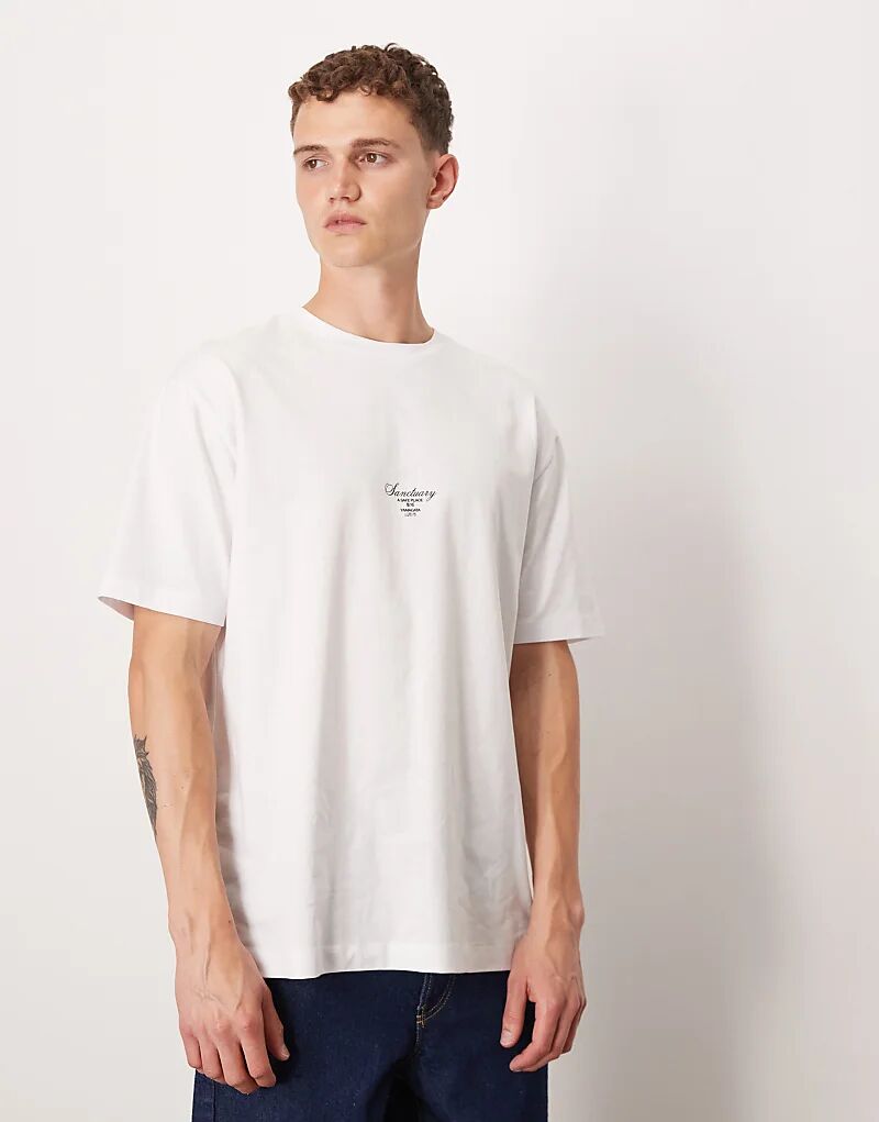 

Свободная футболка ASOS DESIGN с принтом на груди белого цвета