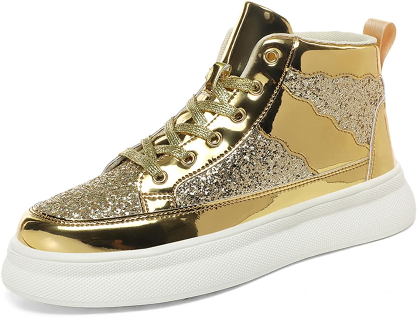 

Мужские модные кроссовки высокие для скейтборда и прогулок, стильные спортивные повседневные блестящие туфли для мужчин Spwagym, золотой