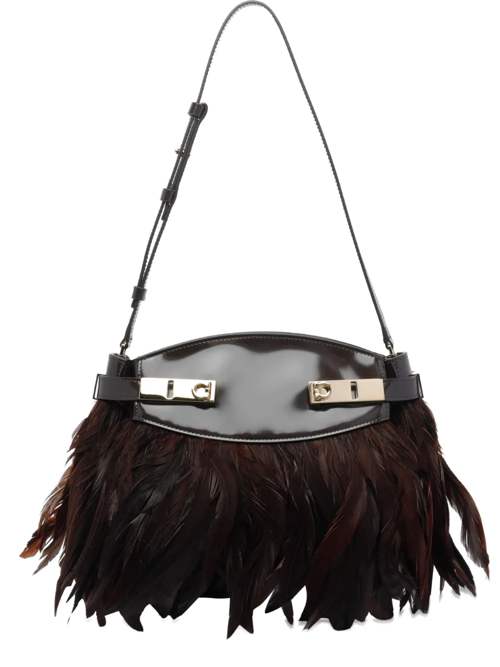

Сумка через плечо Hug Soft из кожи с отделкой из перьев Ferragamo, коричневый