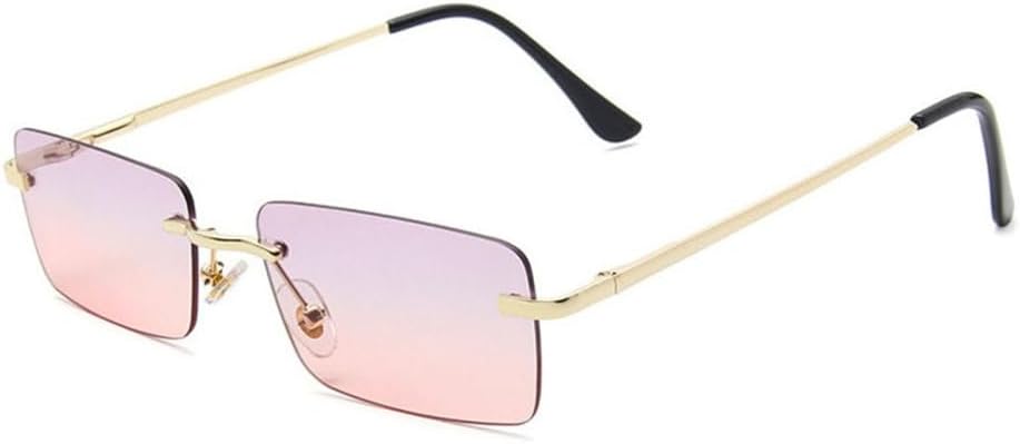 

LVTFCO Винтажные прямоугольные солнцезащитные очки без оправы с металлическими линзами, модные женские очки с прозрачными линзами цвета океана, защита от УФ-излучения UV400, Light Tea