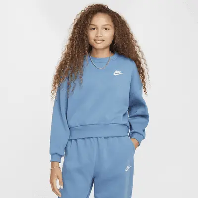 

Толстовка Nike Sportswear Club Fleece Girls' Boxy Crew-Neck Sweatshirt, цвет Aegean Storm/White