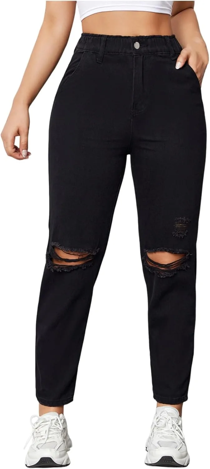 

Джинсы для женщин High Waisted Ripped Baggy Straight Leg