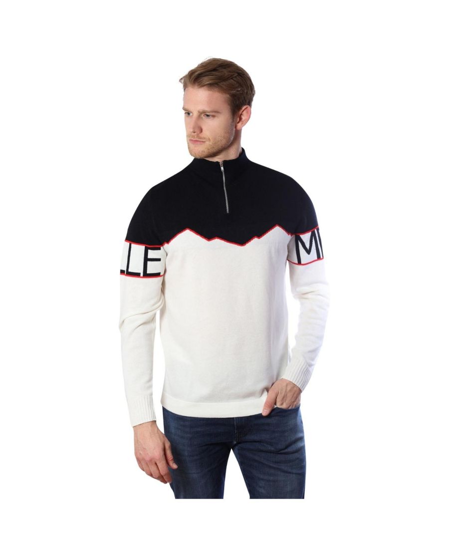 

Мужской свитер из кашемировой смеси с застежкой-молнией до середины груди Bellemere New York, White