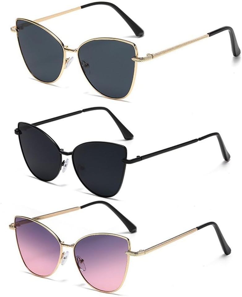 

Ретро металлические солнцезащитные очки в форме «кошачий глаз» в маленькой оправе для женщин, модные, в уличном стиле, декоративные, с защитой от УФ-излучения UV400 LOVQZAOF, 3pcs Gold Black Pink