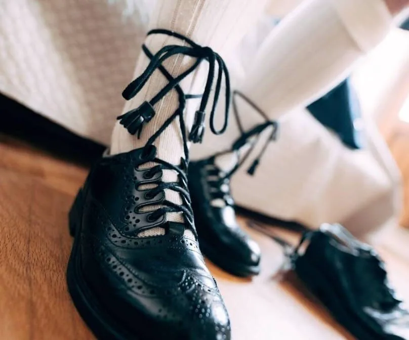 Аутентичные шотландские туфли Ghillie Brogues с шерстяными гольфами для килта - 100% кожа, шотландский дизайн, унисекс BRAW CLANS TARTANS, темно-синий — фото 4