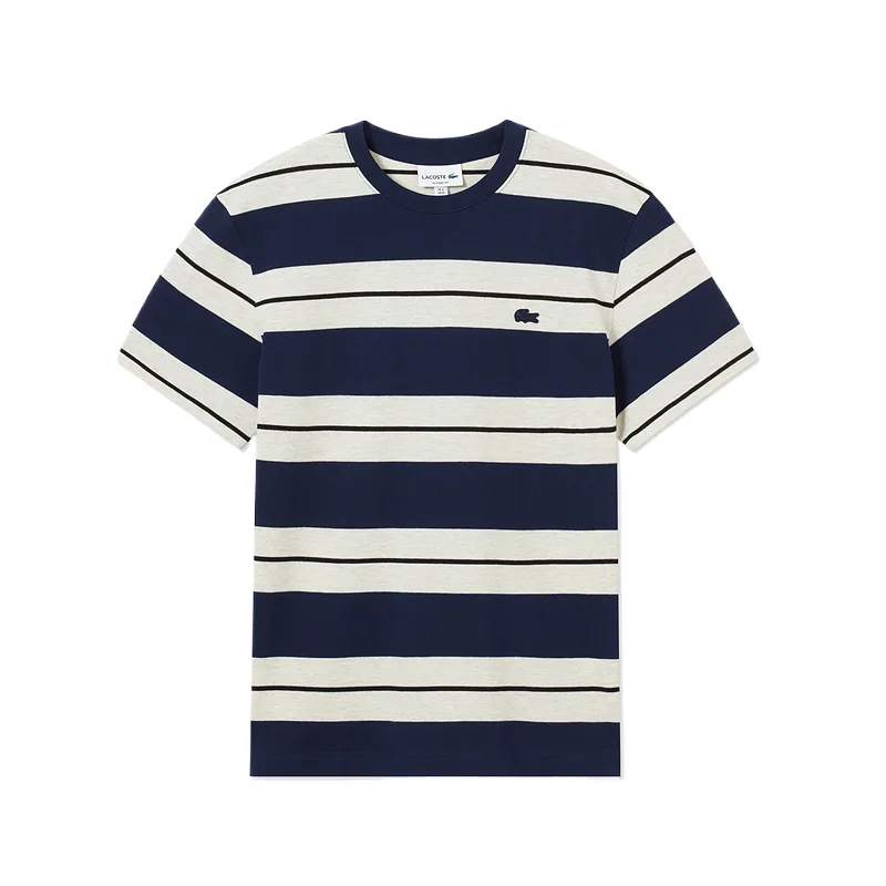 Футболка мужская Lacoste с круглым вырезом, в полоску, экрю/красный коричневый Stripes — фото 3