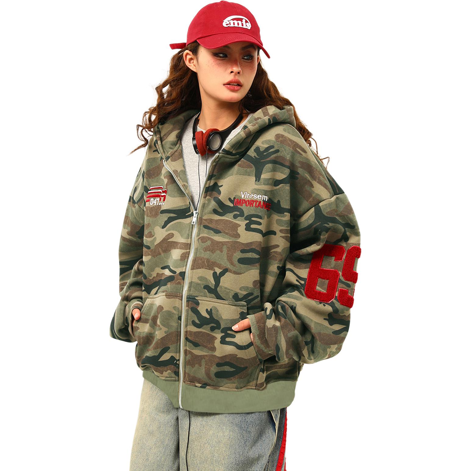 

Толстовка Unisex Hooded Moderate Cardigan NEVER RULE, camouflage fleece-lined