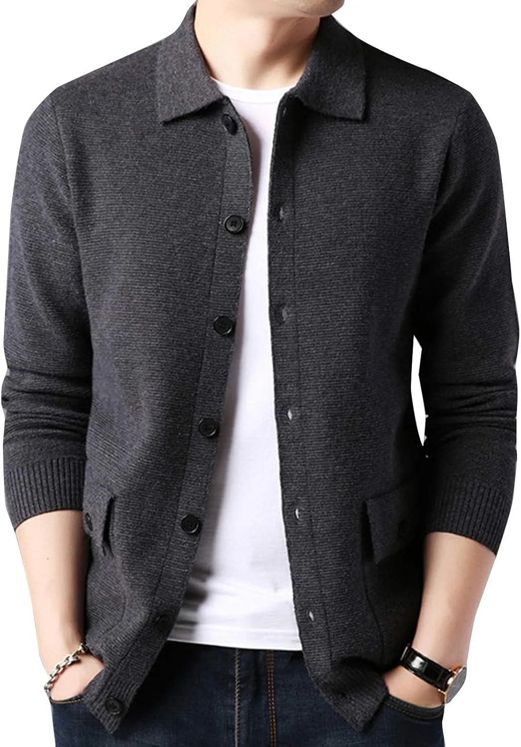 

Flygo мужской кардиган с лацканами и длинными рукавами