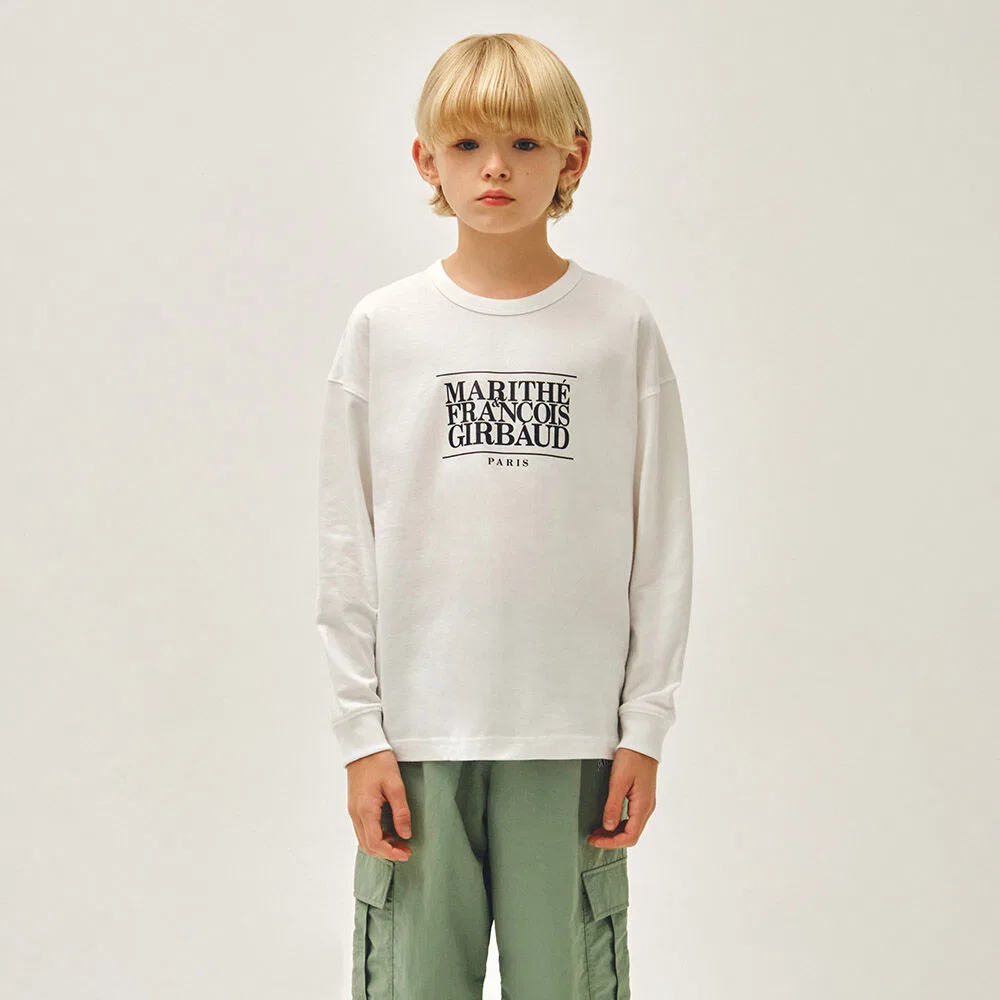 Детская футболка с длинным рукавом с классическим логотипом белая от Marithé Kids