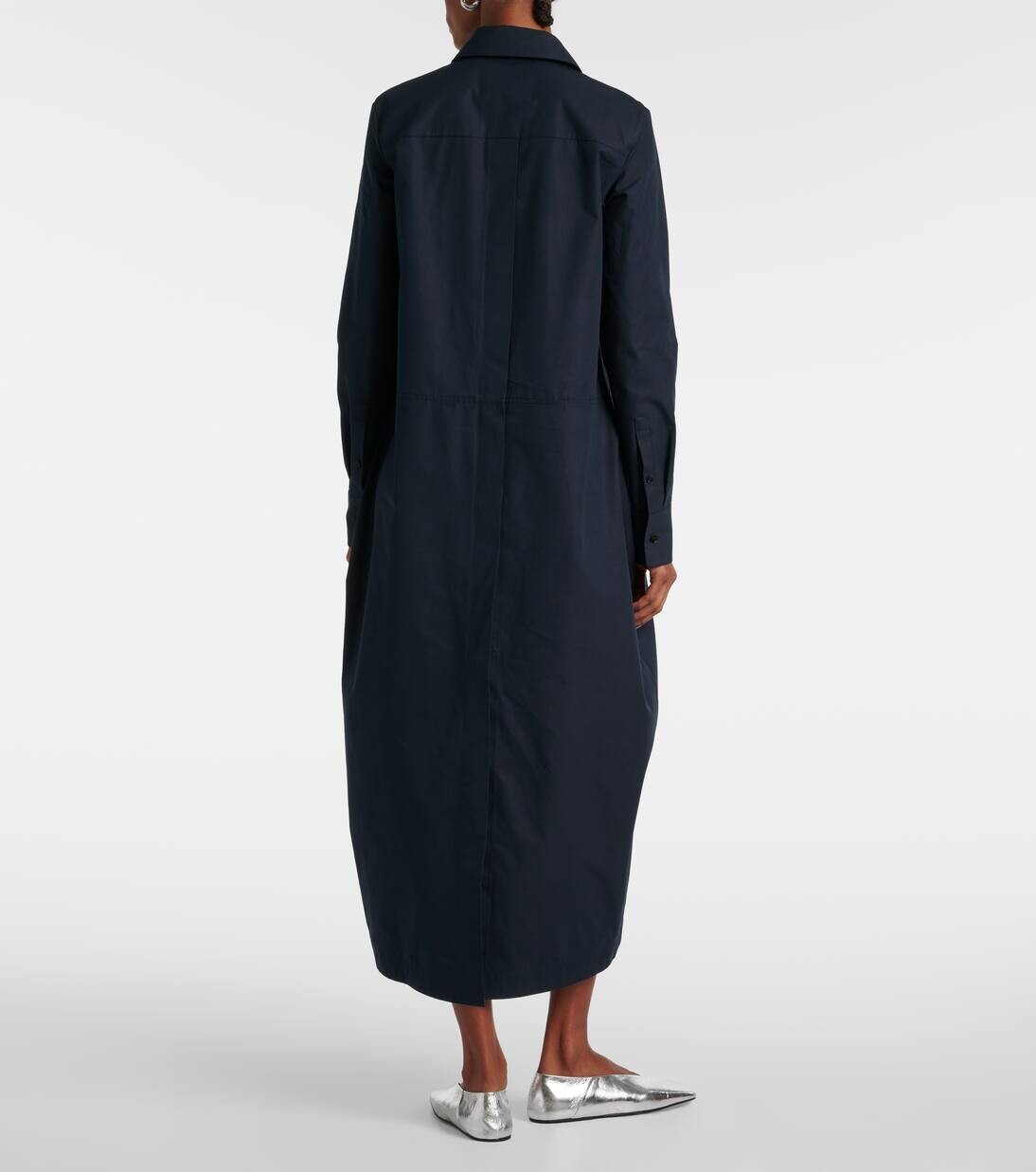 Платье-рубашка из хлопкового поплина со сборками Jil Sander, темно-синий — фото 3