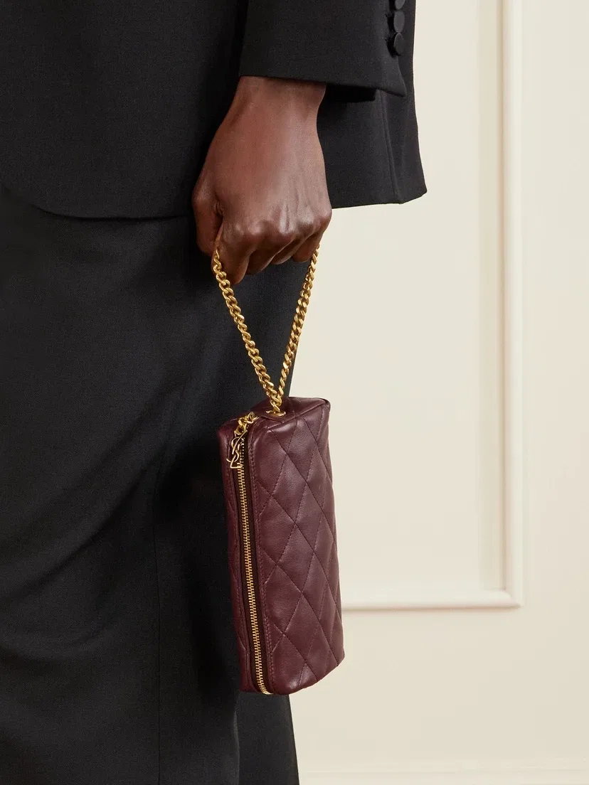 Сумка-клатч Cassandre Bijou стеганная из фактурной кожи SAINT LAURENT, бордовый — фото 2