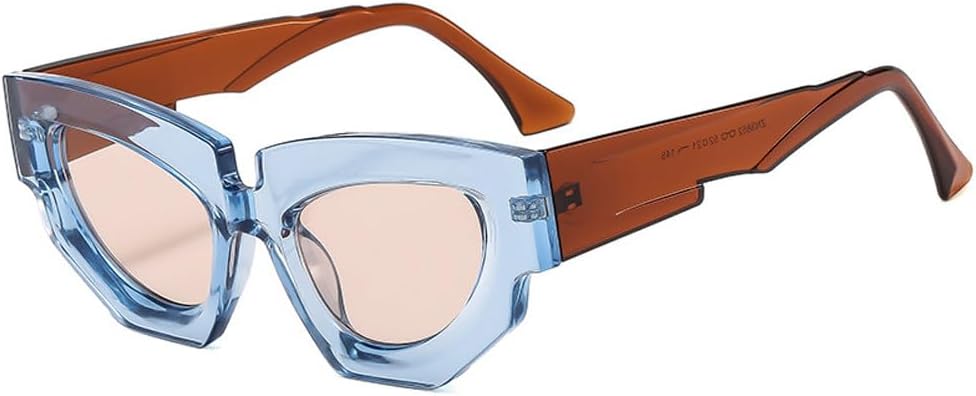 

Винтажные солнцезащитные очки «кошачий глаз» для женщин и мужчин, роскошные солнцезащитные очки в многоугольной оправе неправильной формы, модные очки с защитой от ультрафиолета UV400 TKKTLLT, Brown Blue Tea