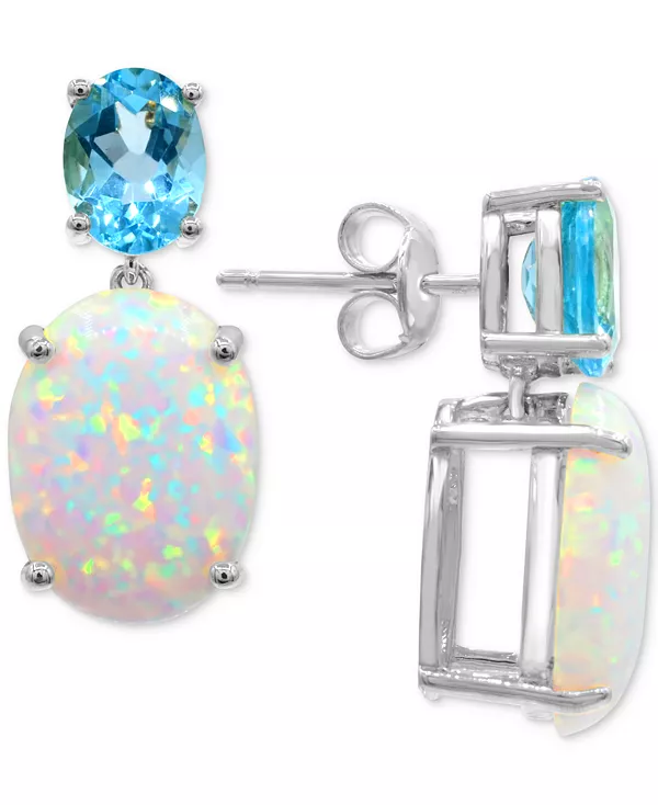 

Серьги-Подвески из стерлингового серебра с выращенным в лаборатории опалом (4-1/4 карата) и небесно-голубым топазом (2-3/4 карата) Macy'S, multi