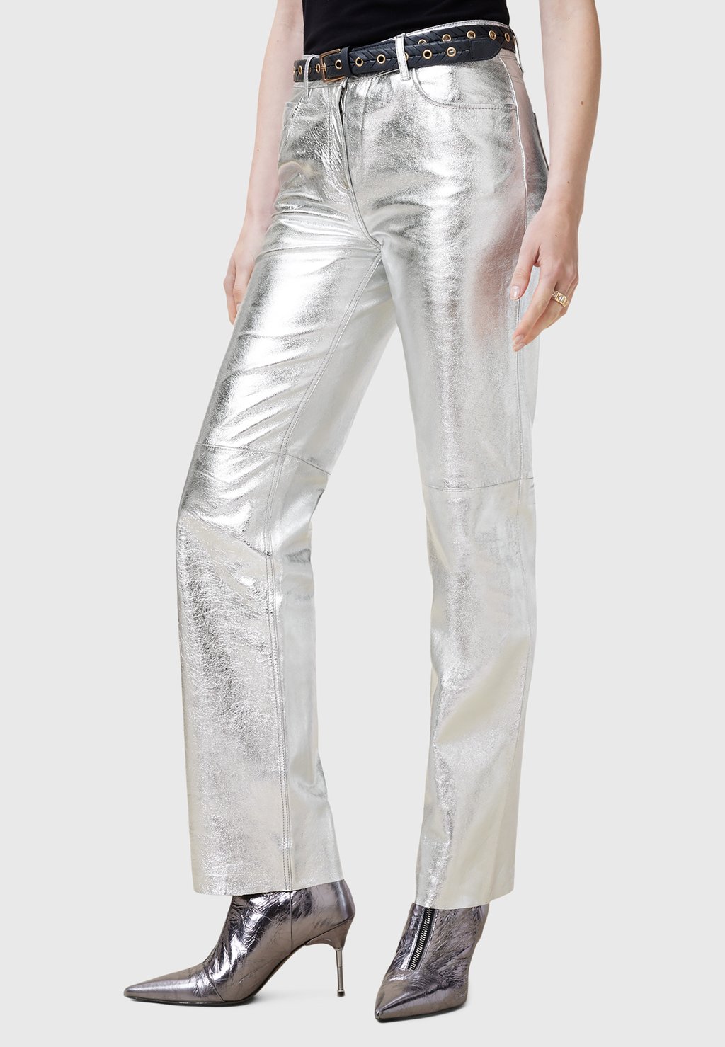 

Кожаные брюки AllSaints, серебряный