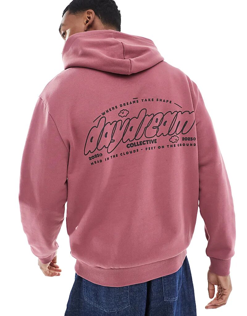 

Толстовка оверсайз с принтом в клетку и на спине розового цвета ASOS DESIGN