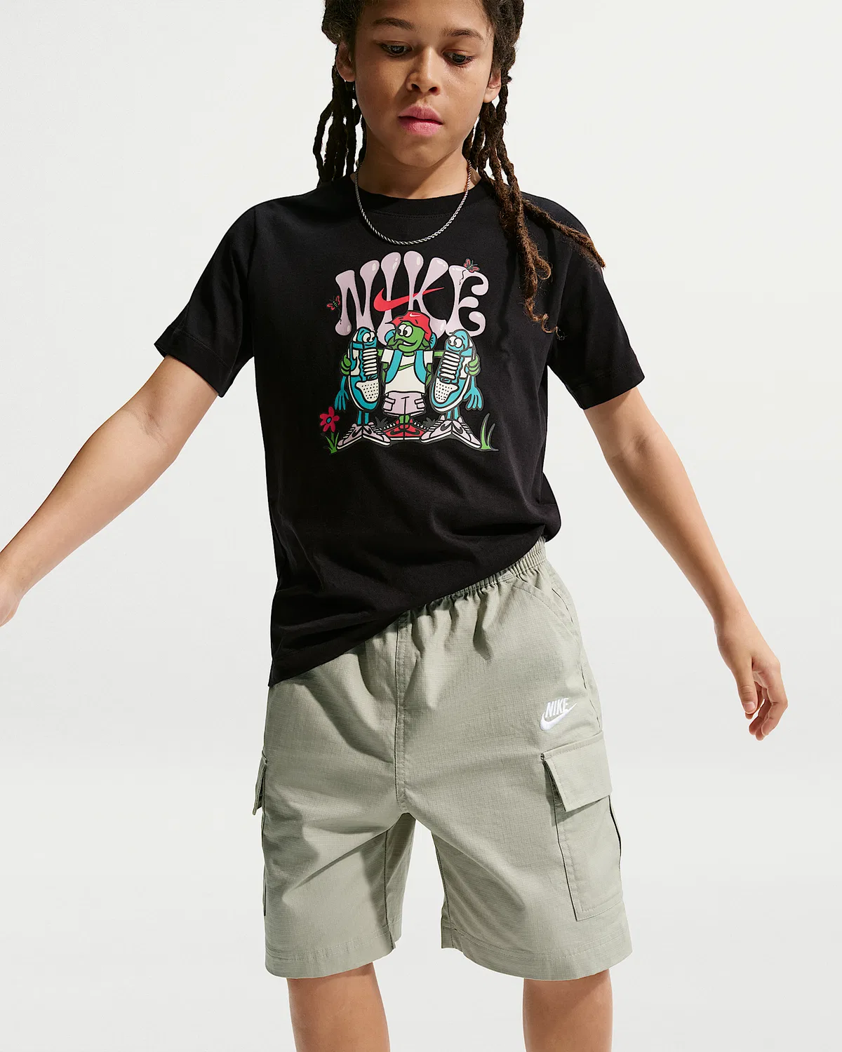 Детские шорты карго Nike Sportswear Club, Spruce Fog/White — фото 4