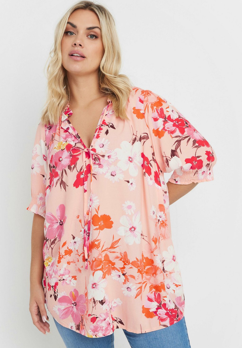 

Блуза FLORAL PRINT TIE NECK Yours Clothing, коралловый