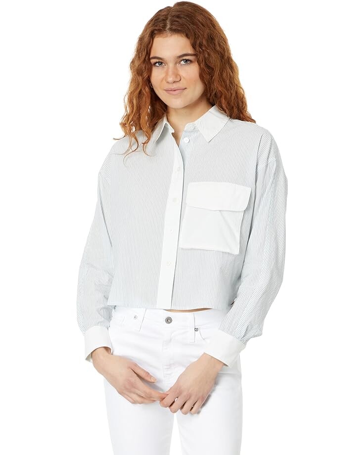 

Рубашка Madewell Flap-Pocket Crop Button-Up Shirt in Poplin, цвет Lagoon