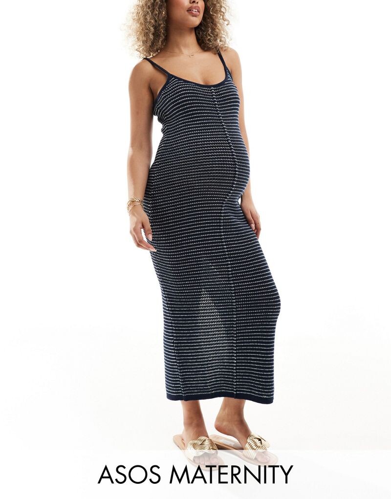 

Трикотажное платье миди с бретелями в фактурную полоску ASOS DESIGN Maternity