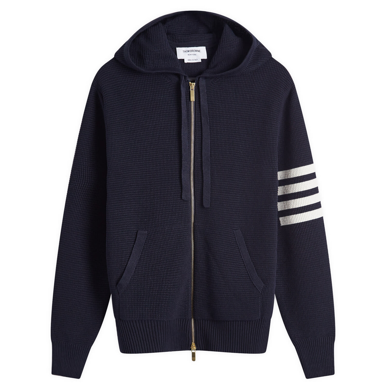 

Худи Thom Browne 4 Bar Textured Zip Through Hoodie, темно-синий