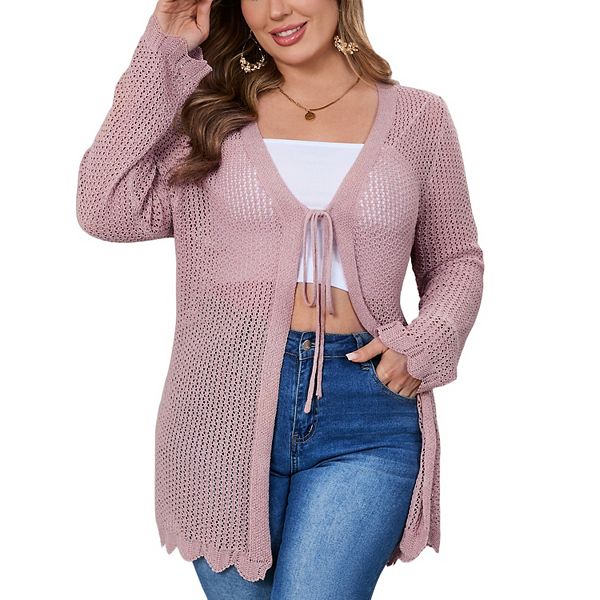 

Женский кардиган плюс сайз с длинным рукавом и завязкой спереди Clearflower, Dusty Pink