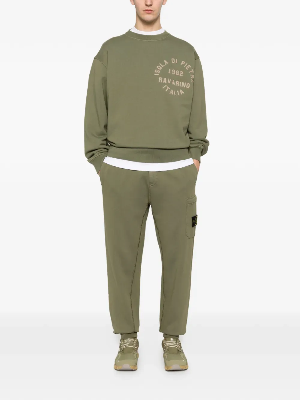 Свитшот с вышитым текстом Stone Island, зеленый — фото 2