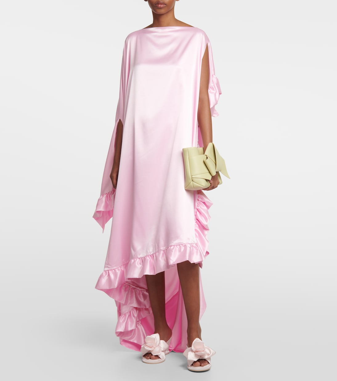 Атласные босоножки на танкетке с цветочной аппликацией Acne Studios, Pale Pink — фото 2