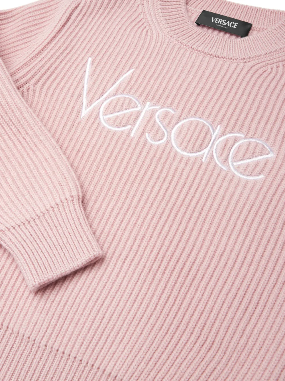 Джемпер в рубчик с вышитым логотипом Versace Kids, розовый — фото 3
