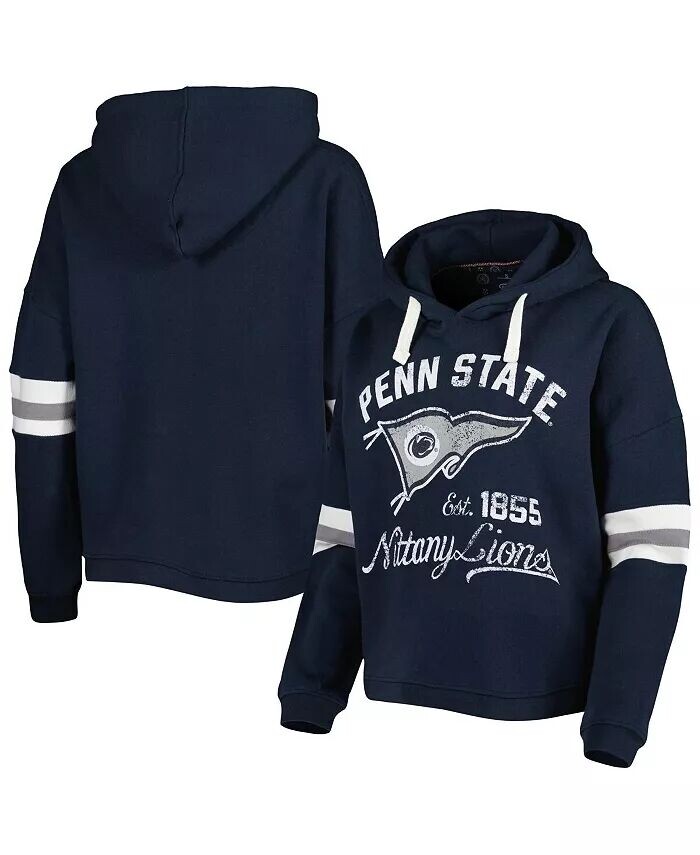 

Женский темно-синий пуловер с капюшоном Penn State Nittany Lions Super Pennant с потертостями Pressbox