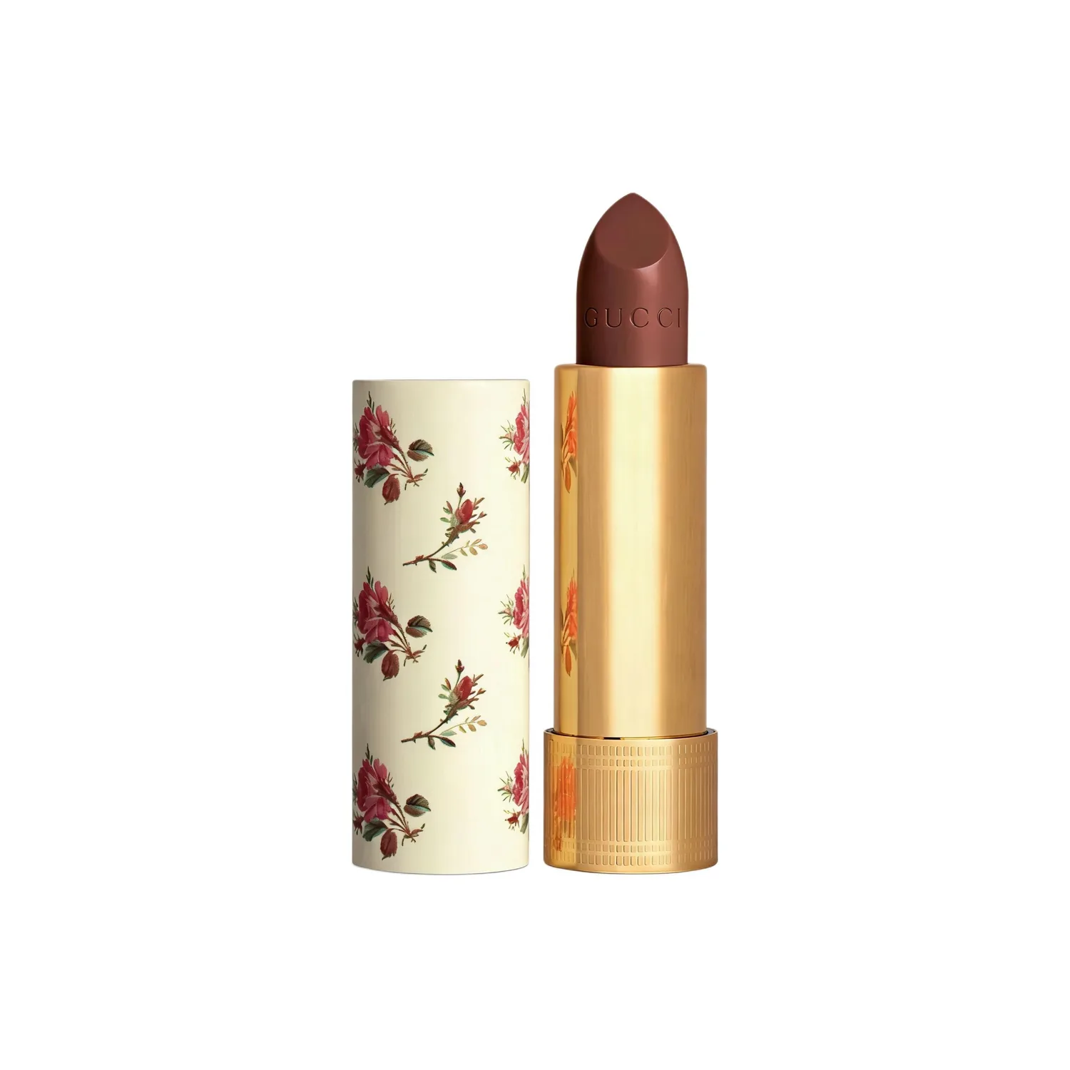 GUCCI Помада-бальзам Golden Tube Floral с увлажняющим кремом Qingsi Silk, #134 Black Tea Chestnut Brown