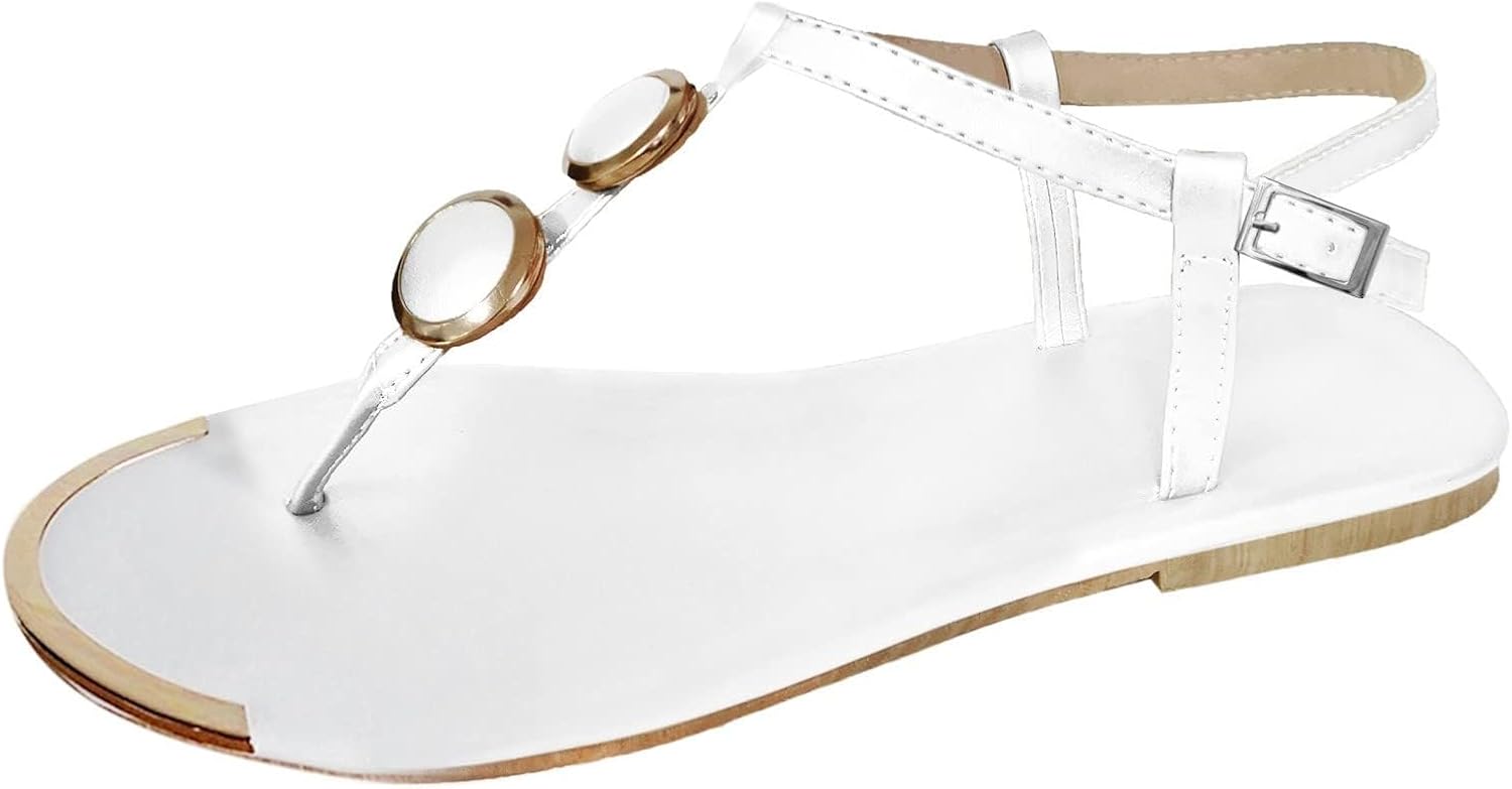 

Элегантные женские сандалии-стринги с бусинами в богемном стиле Generic, белый