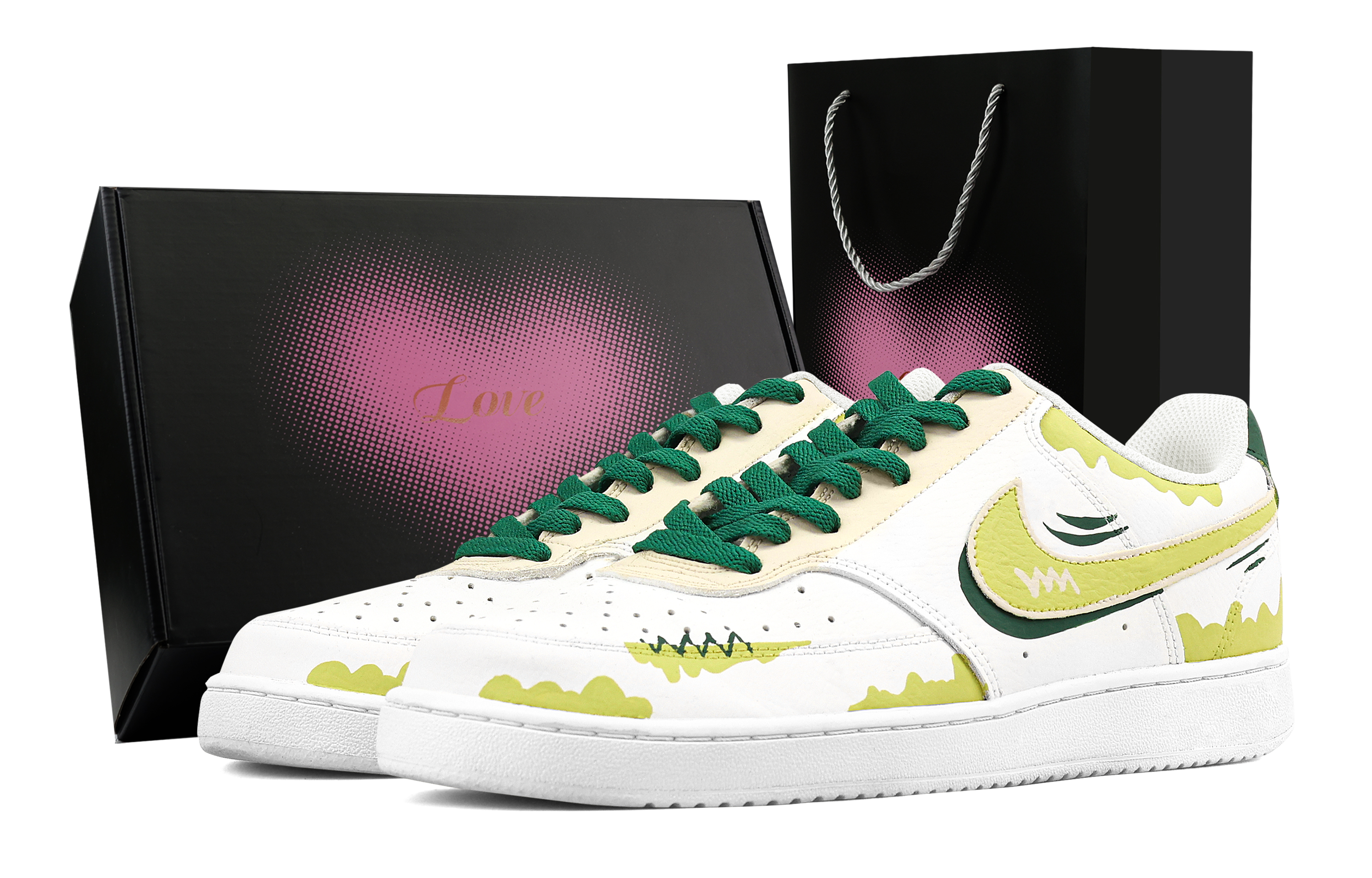 

Nike Кроссовки Court Vision 1 Jungle Mystic Realm, износостойкие, низкие, для скейтбординга, мужские, неоново-желтые