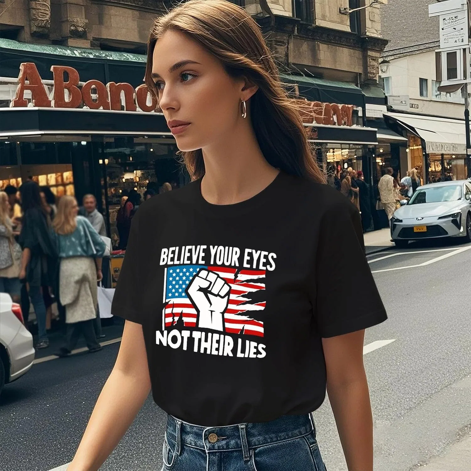 Футболка с принтом Believe Your Eyes Not Their Lies для мужчин Generic, черный — фото 3
