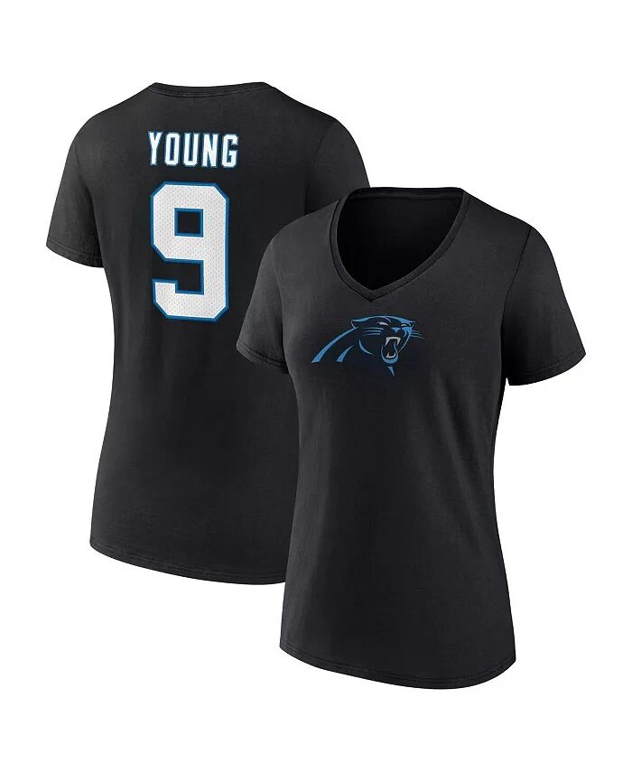 

Женская футболка Bryce Young Black Carolina Panthers с V-образным вырезом и именем и номером Fanatics