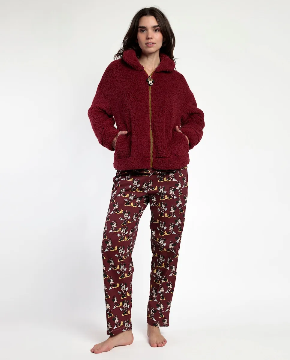 

Женский халат с длинными рукавами из теплой ткани бордового цвета Disney