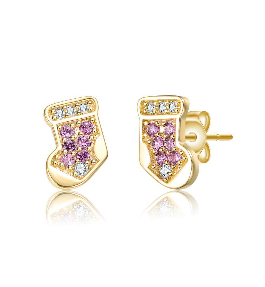

Детские серьги-гвоздики в виде носков с покрытием из 14-каратного золота и кубическим цирконием GiGiGirl, Pink