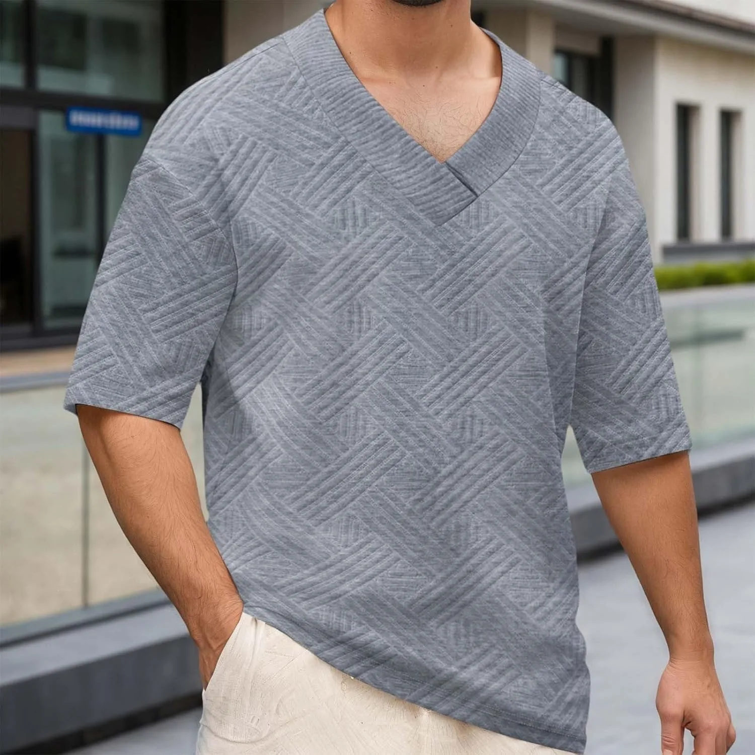 Мужская футболка Casual с круглым вырезом Jacquard Knit для повседневного комфорта — фото 2
