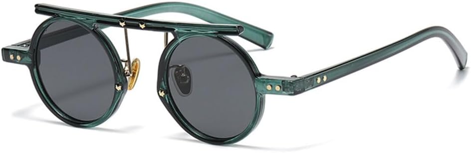 

Ретро маленькие круглые женские солнцезащитные очки, модные очки в стиле панк с двойной перемычкой, градиентные мужские солнцезащитные очки с двухцветными заклепками, защита от УФ-излучения UV400 TYUVIVO, Leopard Tea