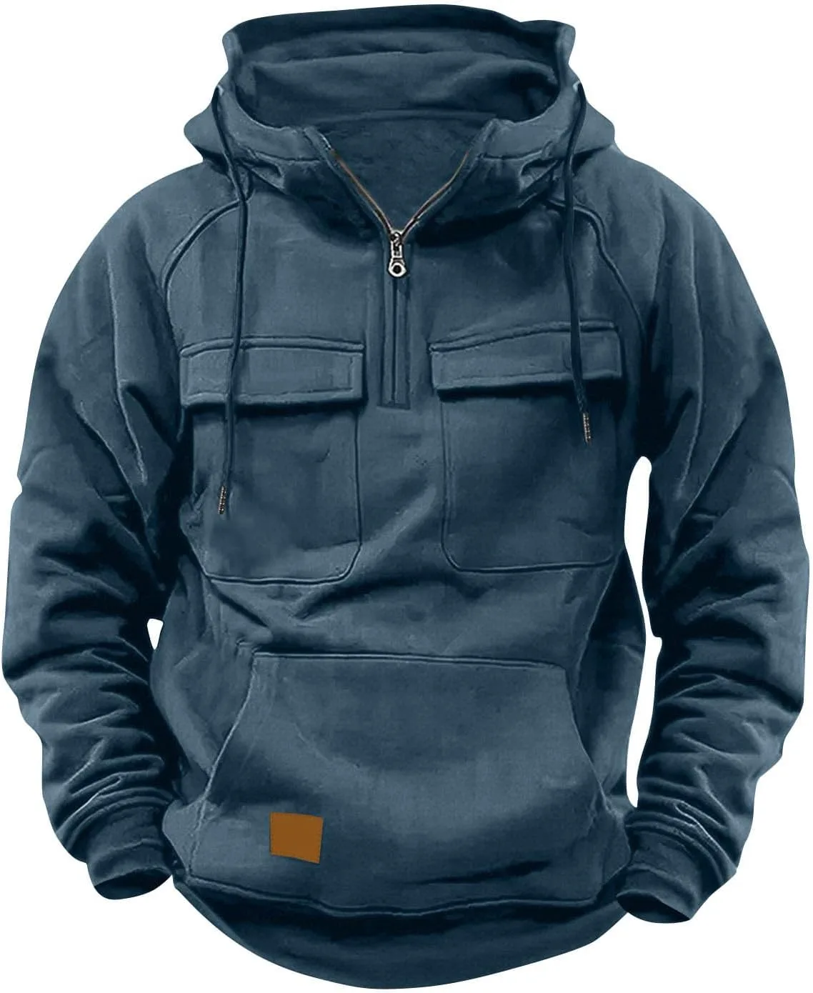 

Muscularfit Casual Hoodie для мужчин 2025, длинный рукав, тактический карго, четверть молнии, с карманами